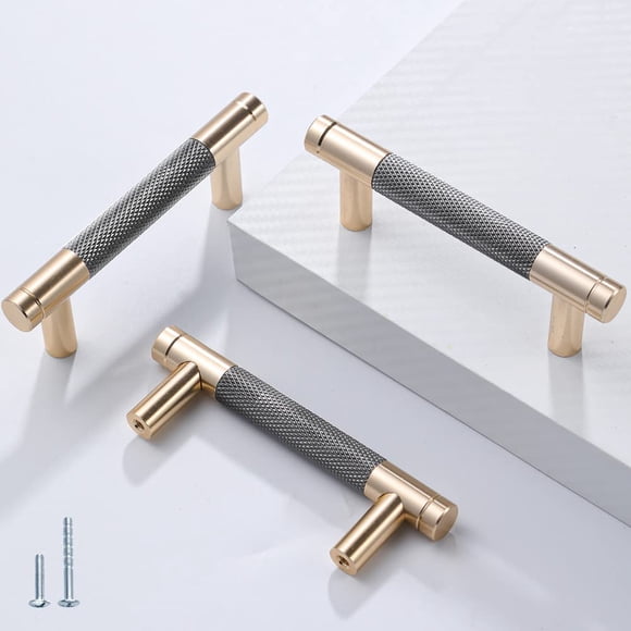 Tiradores para gabinete Ntresbonne de 76 mm, barril, dorado/gris, aluminio, paquete de 2
