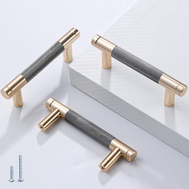 Tiradores para gabinete Ntresbonne de 76 mm, barril, dorado/gris, aluminio, paquete de 2