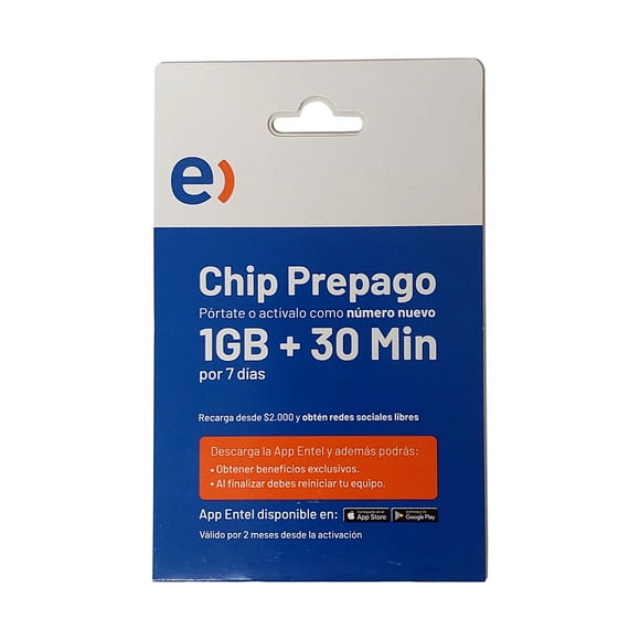 Chip Entel Prepago / 1GB+ 30 Minutos en Llamadas