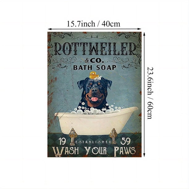 1pc Established Rottweiler Dog in Bathtub Bath Soap Canvas Print - Retro Wall Art for Home Decor - Perfect for Bedroom