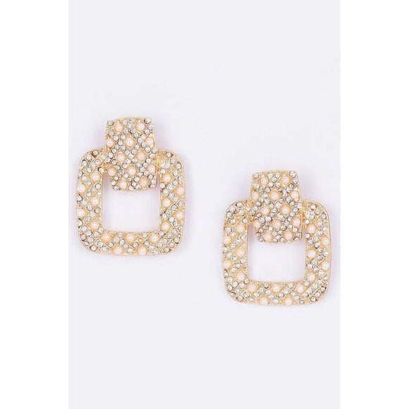 Aretes Fashnzfab Colgantes De Esmalte De Perla Falsa Con Cristales En Forma De Eslabón Rectangular