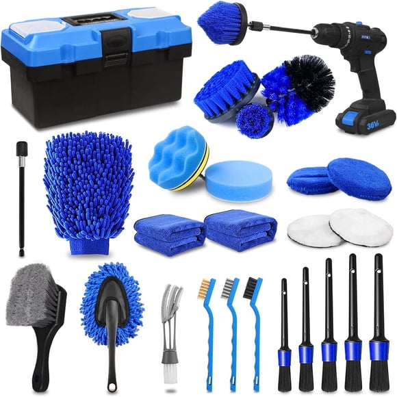 Kit Detailing Auto TTRCB 27 Piezas Cepillos Toallas Drill