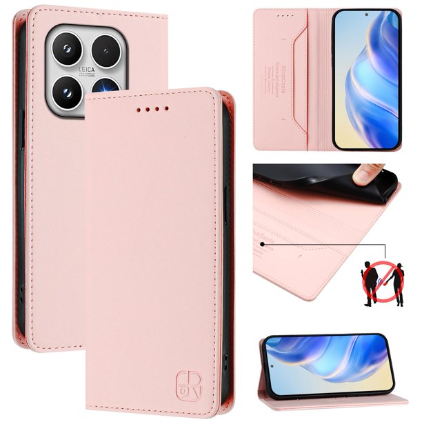 Funda Billetera con Soporte para Xiaomi 17 Bloqueo RFID Plegable Rosa
