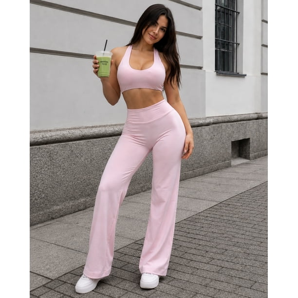 Conjunto Deportivo Para Mujer Seamless Top Y Calza Flare