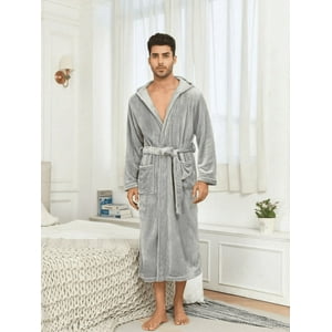 Malltradecl - Bata De Baño Con Capucha Para Hombre De Invierno Grueso Cálido Gris
