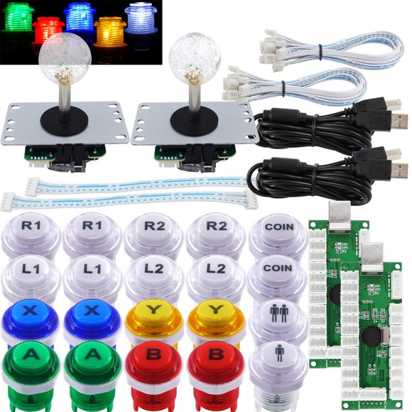 Controlador de juego SJ@JX de 2 jugadores con botones LED y conexión USB para PC