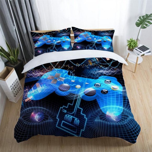 Games Console Handle Unicorn Wolf Dragon Cat Quilt Duvet Cover Set Queen3-Piece Bedding Set
