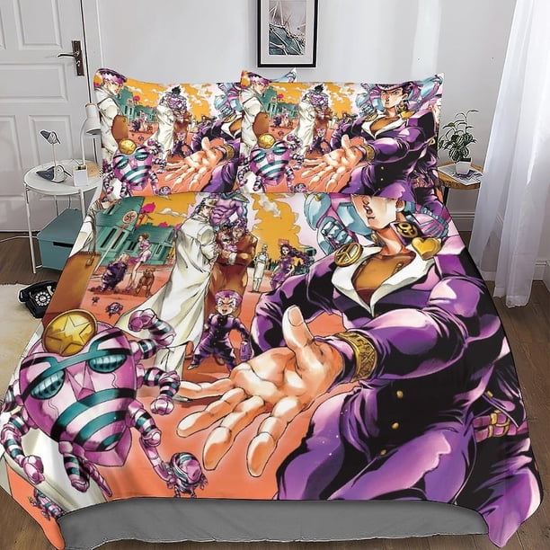 Juego de funda nórdica JoJo Bizarre Adventure, funda de edredón, funda de colcha, juego de ropa de cama de microfibra suave para adultos, adolescentes y niños, juego de 3 piezas con cremalle