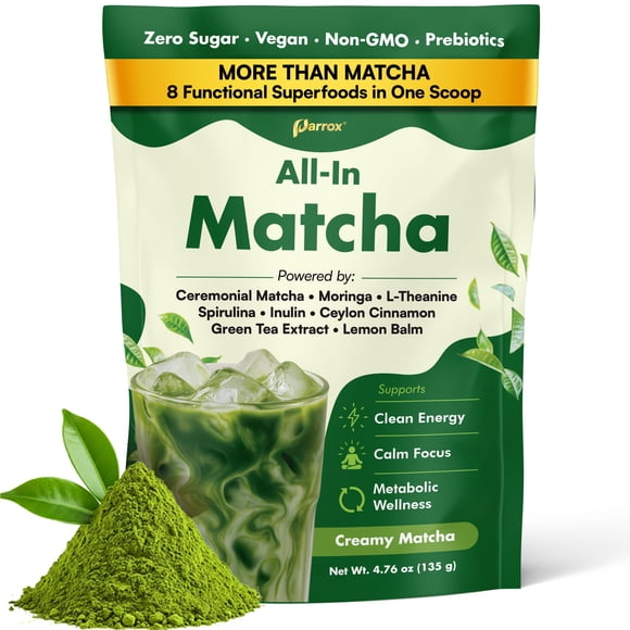 Matcha en polvo Parrox grado ceremonial con moringa, 30 porciones