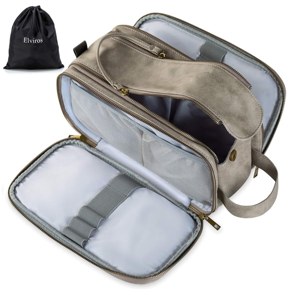 Neceser Elviros grande 30,5 × 17,5 × 16,5 cm gris de cuero PU para hombre