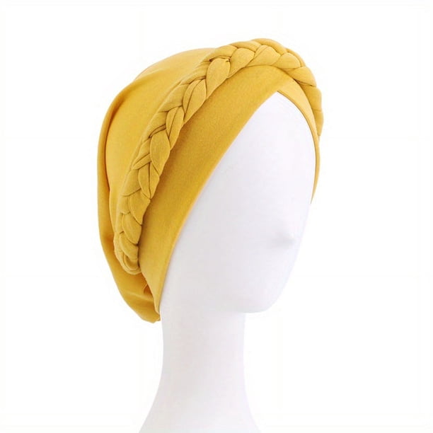 Stylish and Comfortable Solid Color Braided Turban Cap for Women - Perfect for Chemo, Head Wraps, and Hijabs