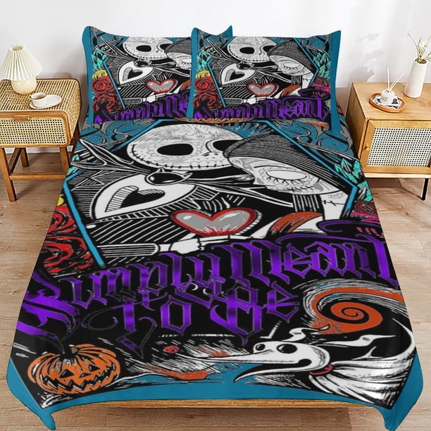 Nightmare Before Christmas Bedding Set Duvet Cover Comfortable and Lightweight Cartoon Bedding 3 Piece Bed Set