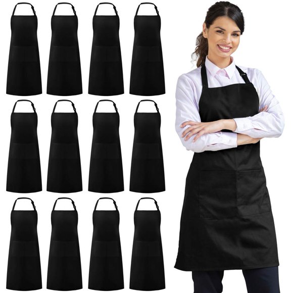 Delantal Syntus Paquete de 12 100% Algodón Negro con 2 Bolsillos