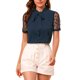 thumbnail image 1 of INSPIRE CHIC Blusa de Mujer para Regreso a Clases con Lazo en el Cuello, Cuello en V, Cuello Alto, Manga Corta de Malla, Talla 2XL, Azul Marino, 1 of 7
