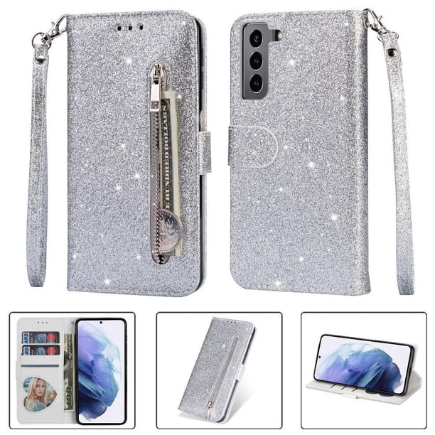 Funda para FOXDOCK Elegante funda Samsung Galaxy S21 5G Glitter con cremallera-Ideal para el uso diario