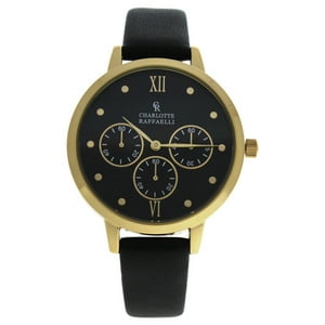 Charlotte Raffaelli - Crb La Basic - Reloj Con Correa De Cuero Dorado Y Negro De Para Mujer - Reloj