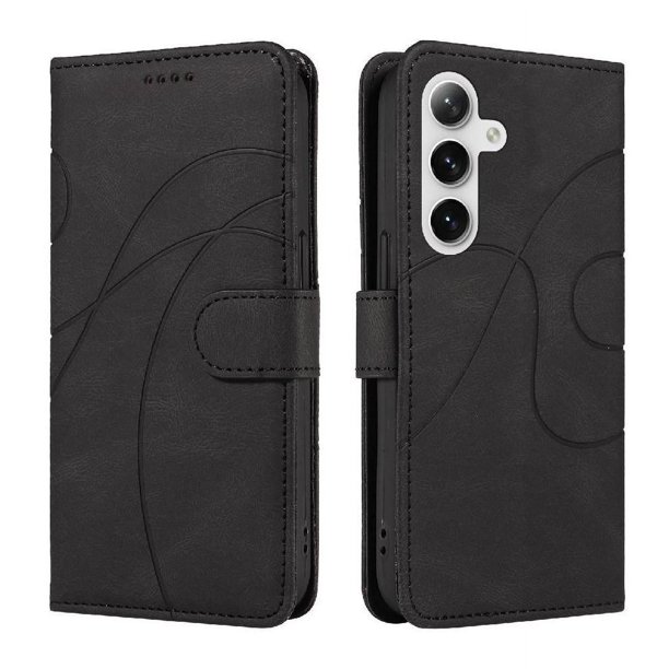 Funda tipo cartera con tapa para Samsung Galaxy S25 con tarjetero, soporte y cubierta magnética Negro