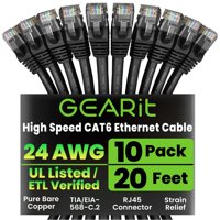 Cable Ethernet Gearit Cat 6, 20 Pies, 10 Unidades, 10 Gbps, Rj45, Negro