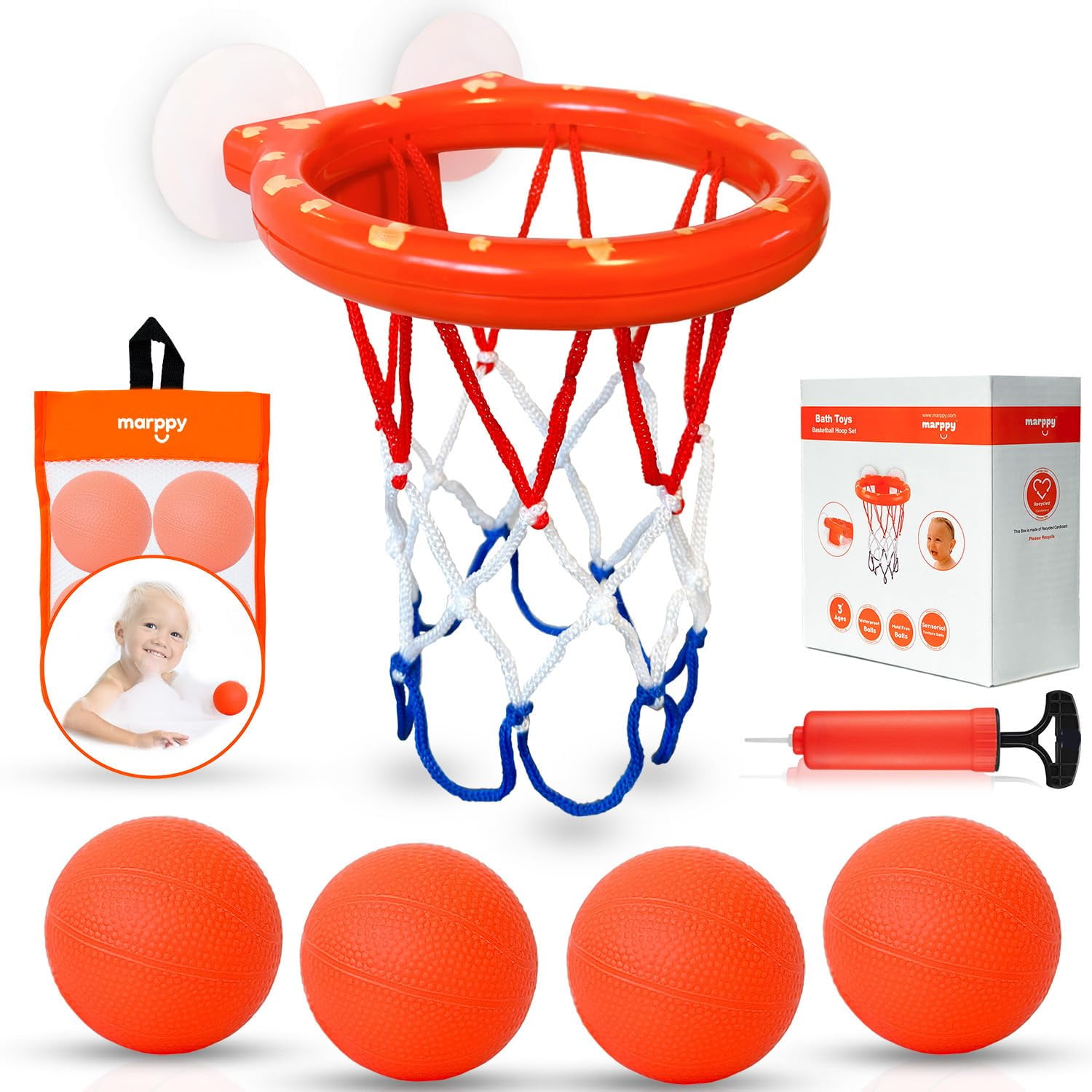 Aro De Baloncesto Para Bañera Bath Toy Marppy Con 4 Pelotas Para Niños