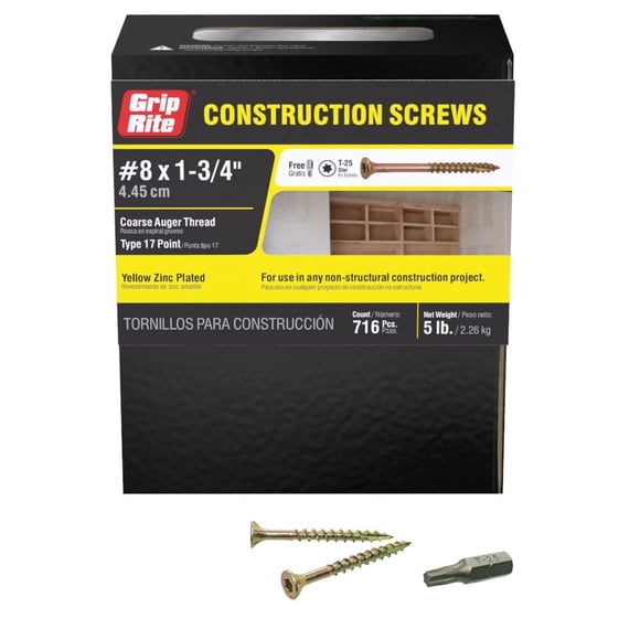 Tornillo para madera Grip-Rite 134GCS5 #8 T25 Star Drive Gold 2,27 kg