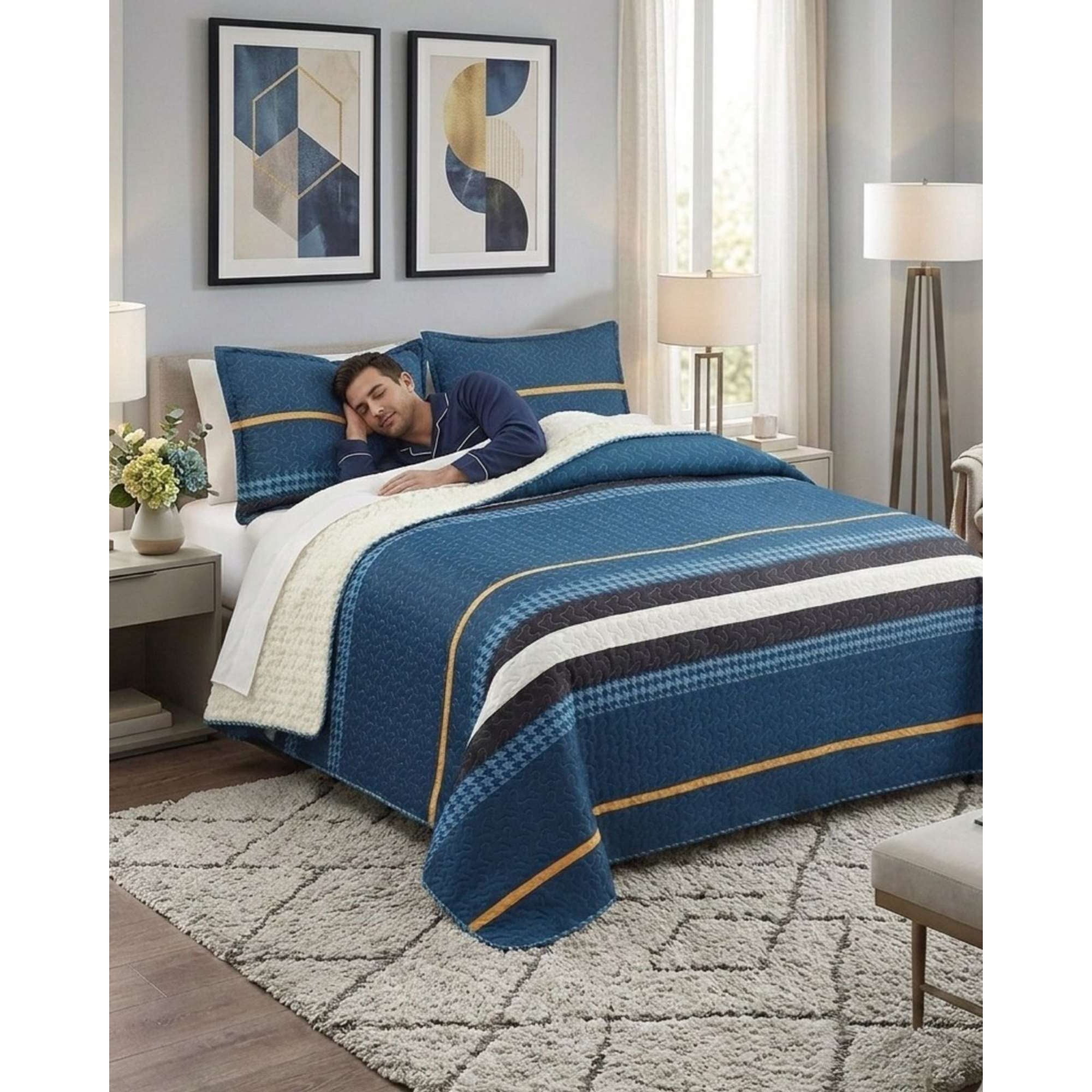 Myl Todo Hogar - Cobertor Quilt Plaza Y Media Con Reverso Sherpa