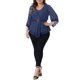 thumbnail image 2 of Agnes Orinda Conjuntos de Halloween Tallas Grandes Escuela Universidad Mujeres Blusas de Malla con Volantes de Manga 3/4 Cuello en V Doble Capa Ajuste Suelto Camisa 4X Azul Marino, 2 of 6