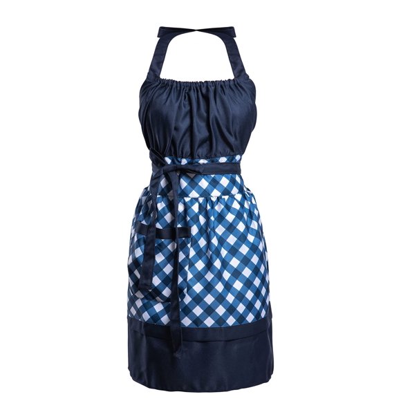 Delantal Alex Virtue azul a cuadros con bolsillo