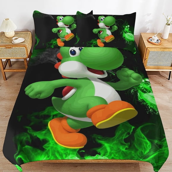 Super Mario Yoshi Duvet Cover Set, 3 Piece Bedding Set Decorative Comforter Cover Set