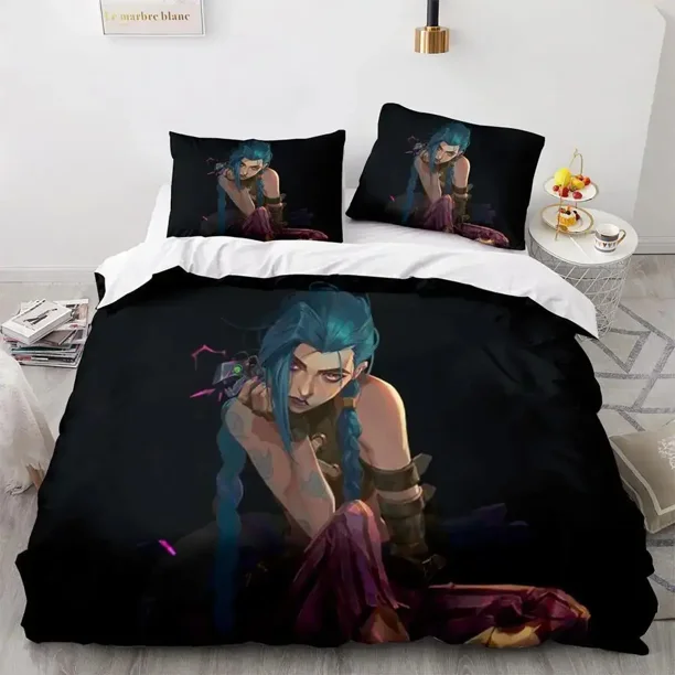 League of Legends Jinx Bedding Set Bed Set Adult Kid Bedroom Duvetcover Sets Game Anime Bed Sheets