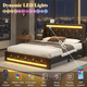 thumbnail image 2 of Full Size Bed Frame with LED Lights, Upholstered Bed Frame with Charging Station, Platform Bed with Diamond Headboard, Wooden Slats, No Box Spring Needed, Noise Free, Easy Assembly, Black, 2 of 3
