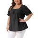 thumbnail image 4 of Blusa Casual de Verano con Cuello Cuadrado, Mangas con Volantes y Frente Plisado para Mujer de Talla Grande de Agnes Orinda, Ideal para la Escuela, Universidad y Pascua, 1X Negro, 4 of 6