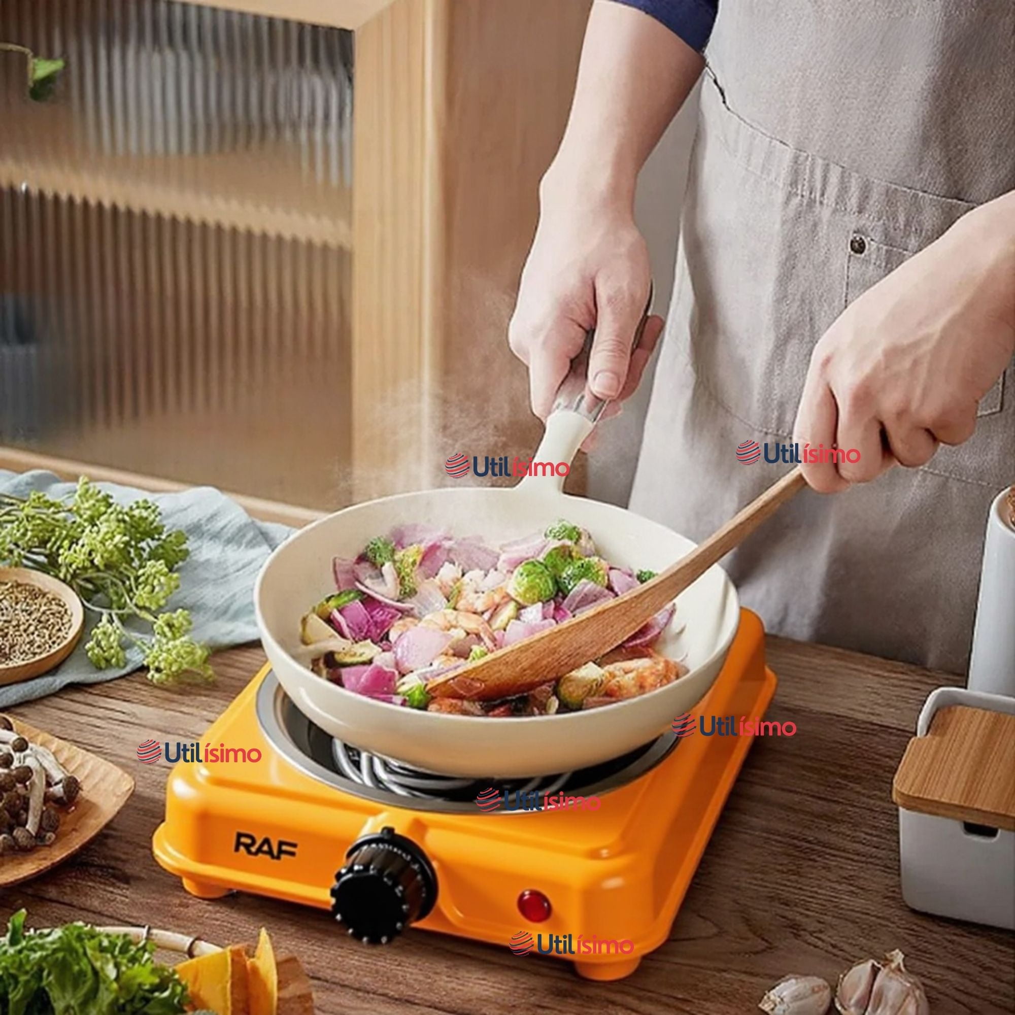 Raf - Cocina Electrica Portatil 1 Plato 1000w De Potencia Naranja