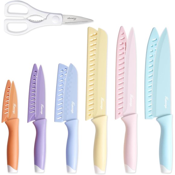 Knife Set, 13-Piece Colorful Kitchen Knives Set with 6 Blade Guards