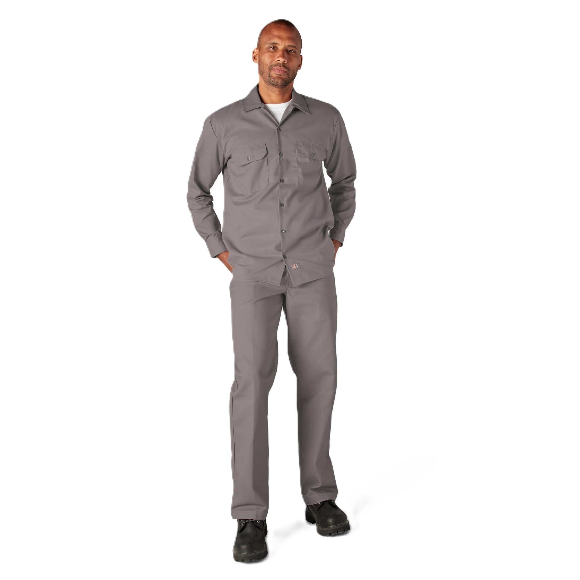 Camisa De Trabajo Dickies De Manga Larga Plateada Para Hombre, Talla M