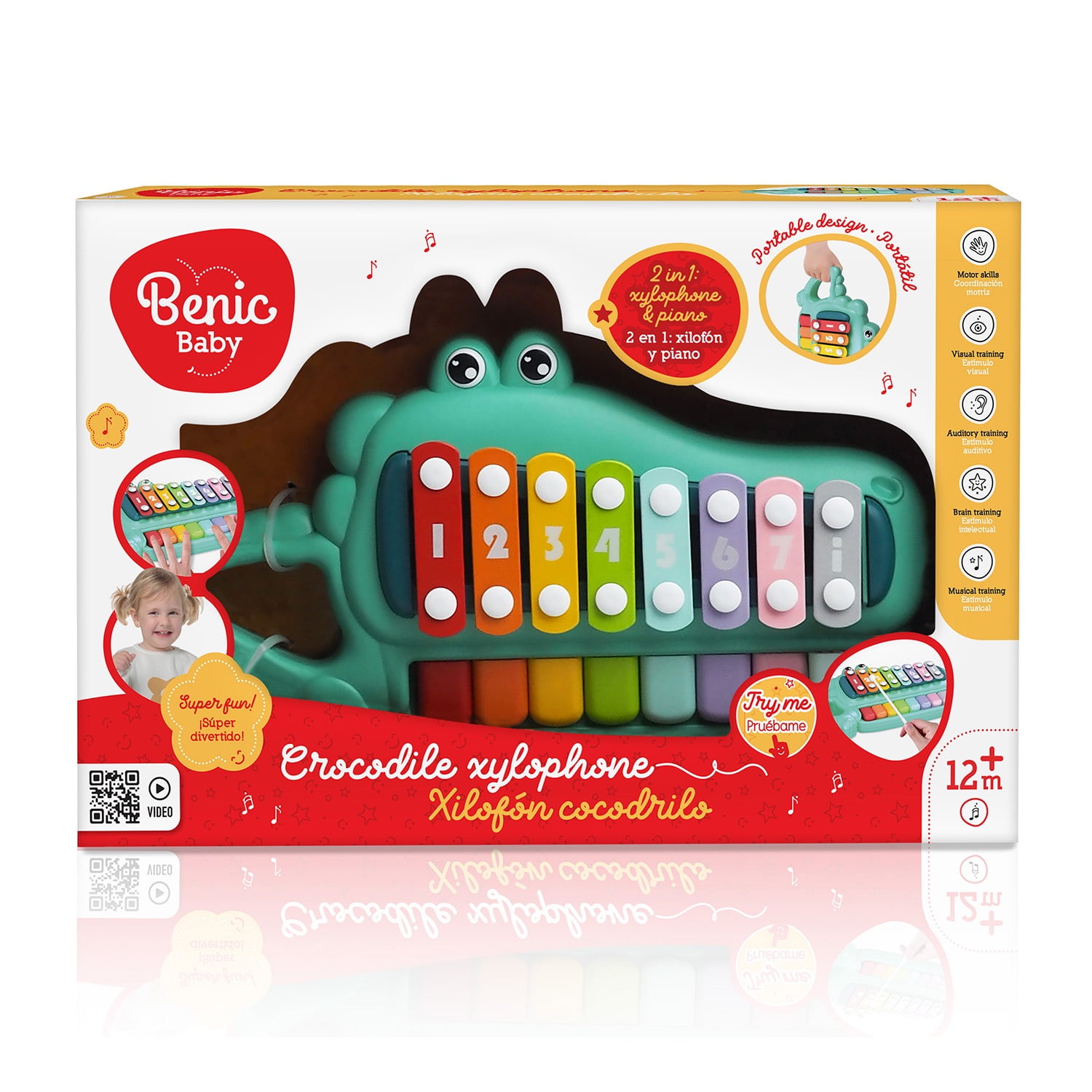 Benic Baby - Xilófono De Cocodrilo Con Baquetas Y Colores Vibrantes