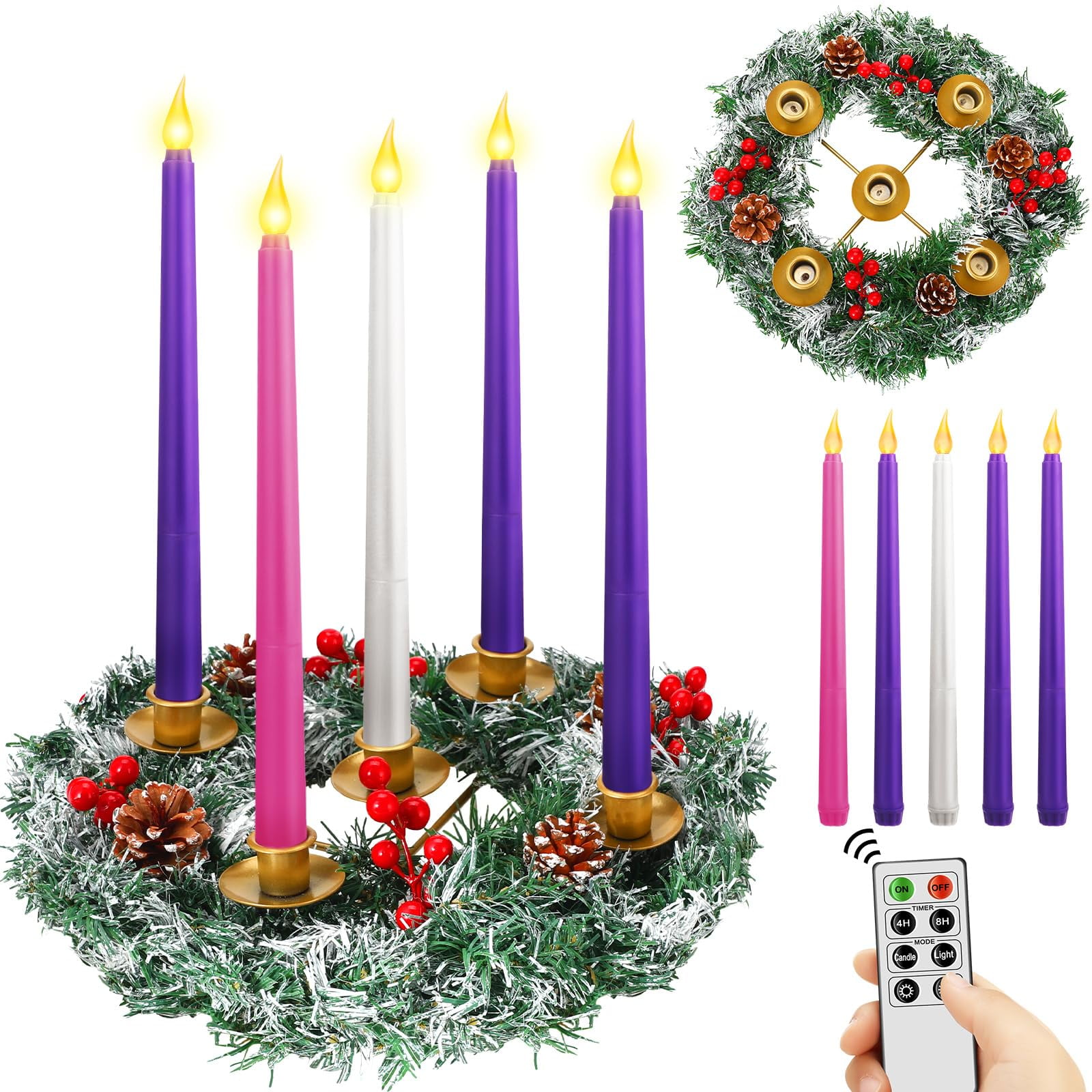 Portavelas Tioncy Para Corona De Navidad Y Adviento, 30 Cm, Con 5 Velas