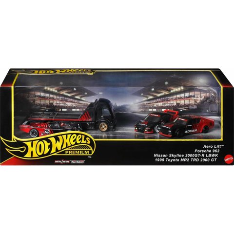 Mattel - Set De Coleccionista Hot Wheels Premium Advan Racing Con 3 Coches Y 1 Transportador