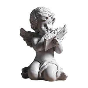 Magideal - Escultura De Resina Ala Querubín Estatuillas Obra De Arte Escritorio Bebé Ángel Estatua Lectura Querubines Para Sala De Estar Estantería Decoraciones