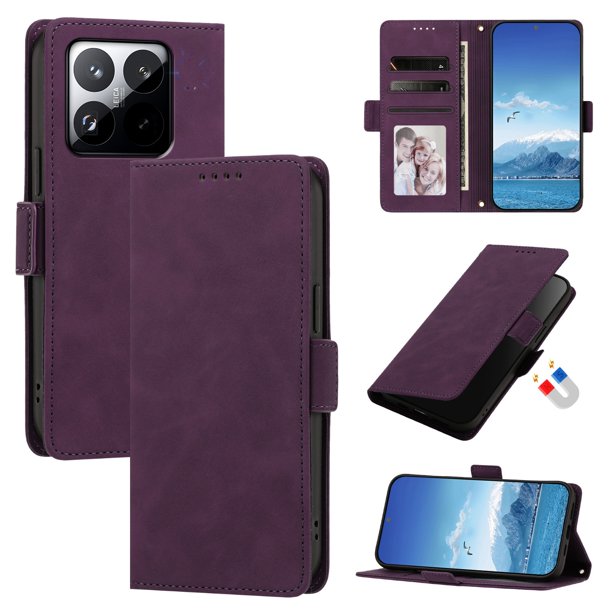 Funda Billetera Delgada para Xiaomi 15T con Ranuras y Soporte Morado oscuro