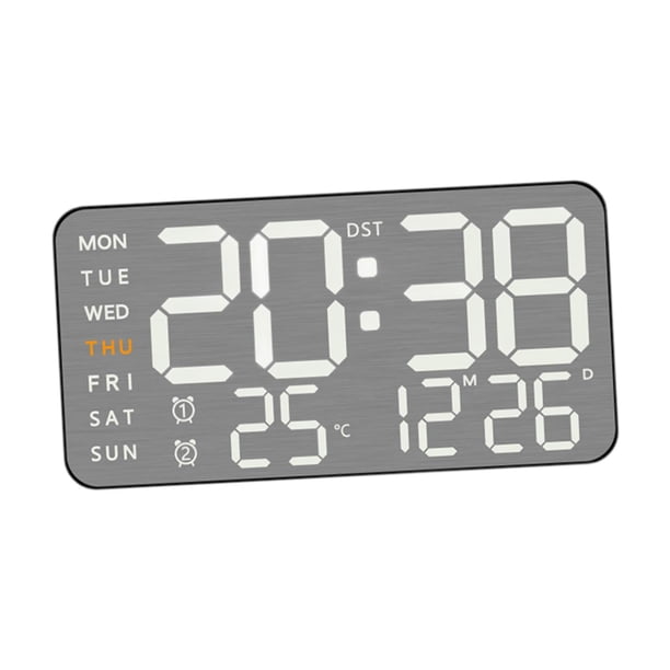 Reloj de pared digital Reloj despertador LED Moderno Versátil Práctico con visualización de la fecha del mes de la semana, Reloj de escritorio para el Concha negra