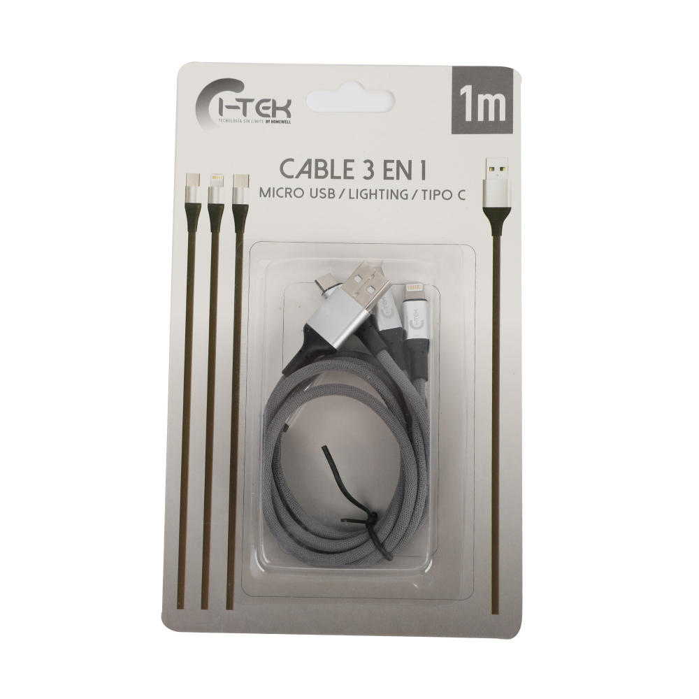 Homewell - Cable Usb 3 En 1 (Micro Usb/Lightning/Tipo C) 1M