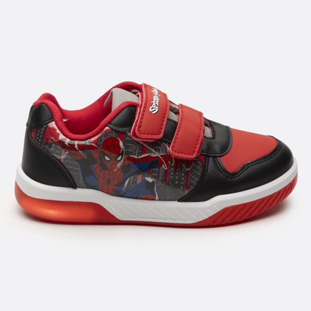 Zapatillas Con Luces Niño Volando Spiderman Negro Marvel