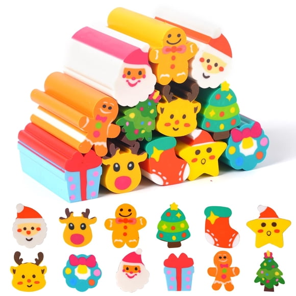 Set de 12 gomas de borrar navideñas Wolpark para niños con 8 diseños