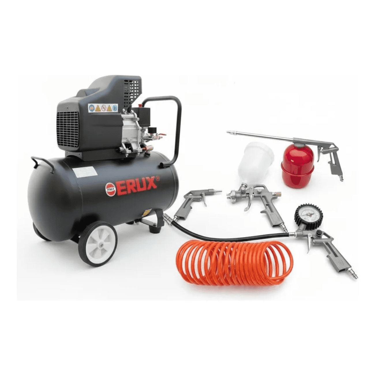 Erux - Compresor De Aire 50 Litros 3hp/uso Taller + Kit Accesorios Negro 50hz Monofásica