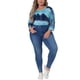 thumbnail image 4 of Agnes Orinda Blusas Casuales de Talla Grande para Mujer con Estampado de Rayas Tie Dye, Cuello en V, Mangas 3/4, Túnica, Talla 1X, Azul Lago, 4 of 8