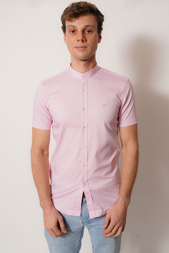 White Clothing - Camisa Cuello Mao Color Rosa Manga Corta Fit