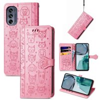 Funda Cartera Foxdock Para Moto G62 , Flip Pu Con Relieve De Gatos Y Perros, Tarjetero Y Soporte