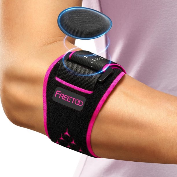 FREETOO Tennis Elbow Brace para hombre y mujer, soporte para codo con almohadilla de gel, color rosa y negro