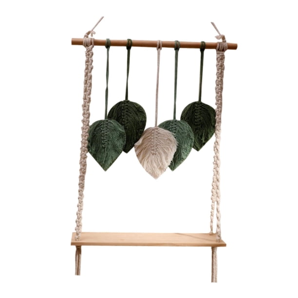 Estante con tapiz de hojas, macramé para colgar en la pared, decoración de pared, macetero bohemio, estante de exhibición para cocina, habitaciones de