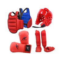 Ioensy - 4 Piezas Equipo De Karate Sparring Con Guantes De Boxeo Acolchados Protector De Cuerpo Engrosado M Rojo
